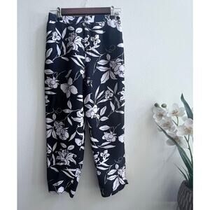 Vintage‎ Bob Mackie Studio Black and White Floral Silk Lined Pants Womens Size 6